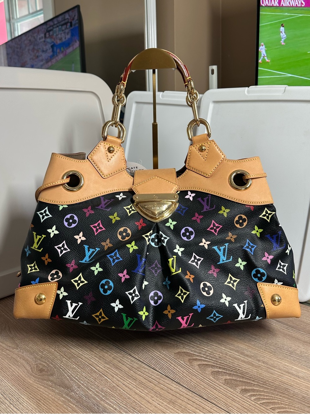 LOUIS VUITTON Takashi Murakami Monogram Multicolor Ursula Satchel Bag Black